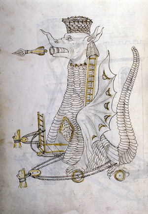 Art de la guerre: etude sur les machines militaires. ""Arabica machina"", machine arabe pour assieger une ville, illustration tiree de 'De re Militari' de l'ingenieur Roberto Valturio (1413-1483?), 1470.