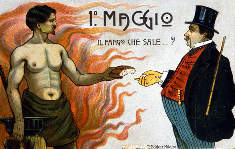 Allegory of class struggles: May 1: mud rises, a worker offers bread u a bourgeois. 1898
