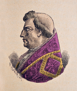 Portrait of the Pope Alexandre VI (Alexander or Alessandro) (Rodrigo Borgia) (1492-1503), 1898 (engraving with later colouration)