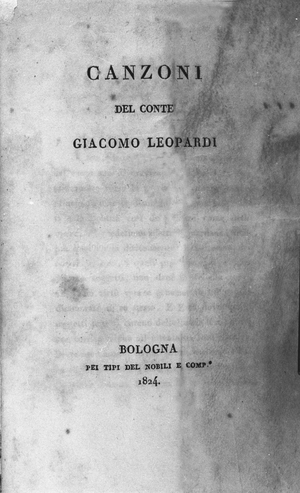 Frontispice of “” Canzoni”” (Chants) by the Italian poet Giacomo Leopardi (1798 - 1837) 1824