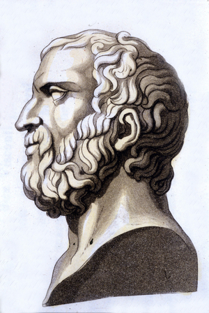Portrait of the Greek philosopher Zenon de Citium (335 BC - 264 BC), founder of stoicism. Engraving of the 19th century.