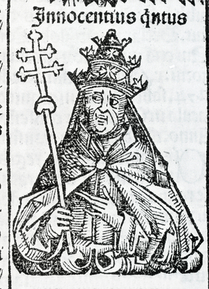 Portrait of the Pope of Innocent IV (1195 - 1254) in Liber chronicarum by Hartmann Schedel Nuremberg 1497