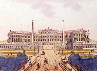 View of Schonbrunn Castle, former residence of the Austrian Imperial Family, Vienna, Austria, engraving from 1820