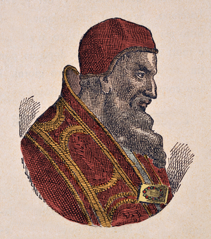 Portrait of the Pope Jean IV (Giovanni or Ioannes) (640-642), 1898 (engraving with later colouration)