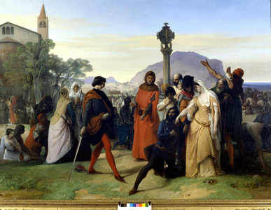 I vespri siciliani (The Sicilian vepers) popular revolt of the island of Sicily against the feodal domination of the French king Charles of Anjou, which occurred in Palermo and Corleone, March 31, 1282, Easter Tuesday. , painting by Francesco Hayez (1791 - 1882), 1846, National Gallery of Modern Art, Rome.