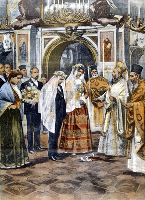 Marriage celebrated according to the Greek Orthodox rite, in an Orthodox church. 1900