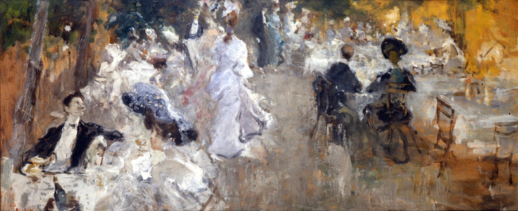 Outdoor restaurant. Painting by Pompeo Mariani.