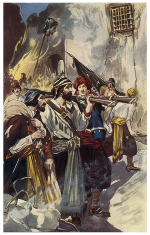 Welsh pirate and buccaneer Henry Morgan (1635-1688) returns to Panama in January 1671 - Illustration of George Albert Williams's “The pirates of Panama or the buccaneers of America” (1875-1932)