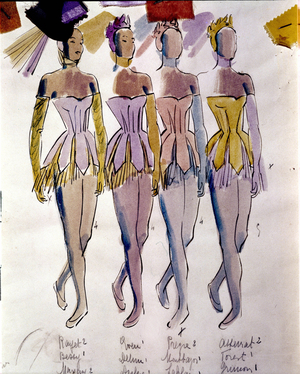 Costumes directed by Andre Delfau (in 1914) dancers of “Serenade” by Piotr or Petr Ilyich Tchaikovsky (or Tchaikovsky or Ciajkovskij or Tchaikowsky, 1840 - 1893) staged by George Balanchine (1904-1983), 30/04/1947.