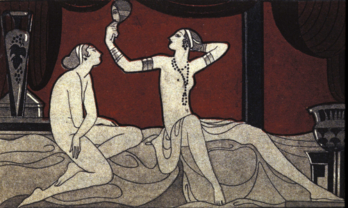 The toilet of Greek women in Antiquite. Illustration around 1920.