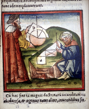 Mathematicians. 15th century manuscript.