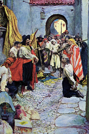 The pirates raised money and confiscated the property of their prisoners: “Book of pirates Buccaneers and Marooners of the Spanish Main” by Howard Pyle (1853 - 1911), American illustrator. 1887.