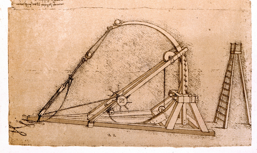 War machine: Catapult study by Leonard de Vinci (Leonardo da Vinci) (1452 - 1519).