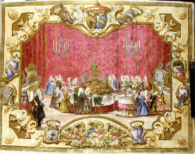 Meal given in honor of the gonfalonier Zambeccari for the commitment of the judiciary. 1720. Bologna, Archivio di stato.