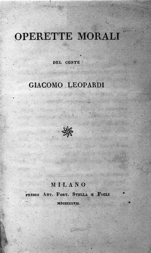 Frontispice of “Operette morali” (Small moral works) by the Italian poet Giacomo Leopardi (1798 - 1837) 1827