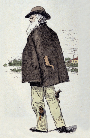 Portrait of Charles Darwin (1809-1882) playing with squirrels.