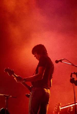 February 1977: concert of rock band Pink Floyd at the Paris Pavilion: bassist Roger Waters.