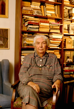 Portrait of the Italian writer Lalla Romano (1906-2001).