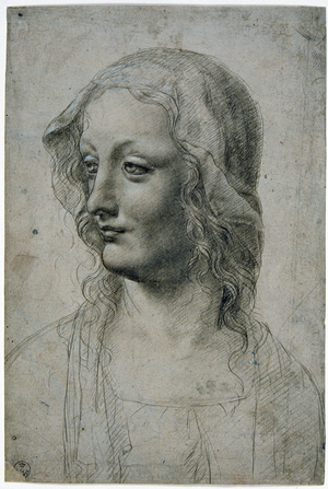 Maestro della Pala Sforzesca (Milanese pupil of Leonardo da Vinci), female head with veil perhaps a study for the Virgin, GDSU 426 E