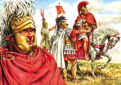 Rome antique (Republique) : officiers de l'armee romaine - officers of the Roman army - Illustration by Giuseppe Rava 