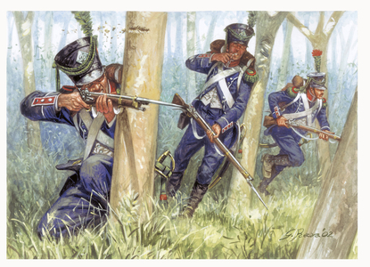 First empire: Light infantry soldiers in the woods - First empire: Light Infantry in the woods - Illustration by Giuseppe Rava
