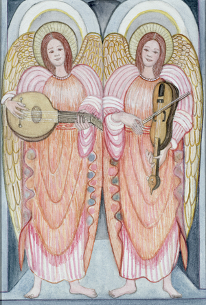 Two angels playing instruments, 1995 (w/c)