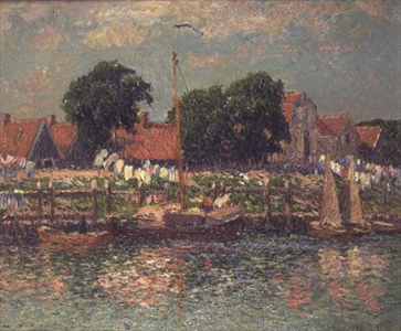 On the banks of a river in Holland, 1900