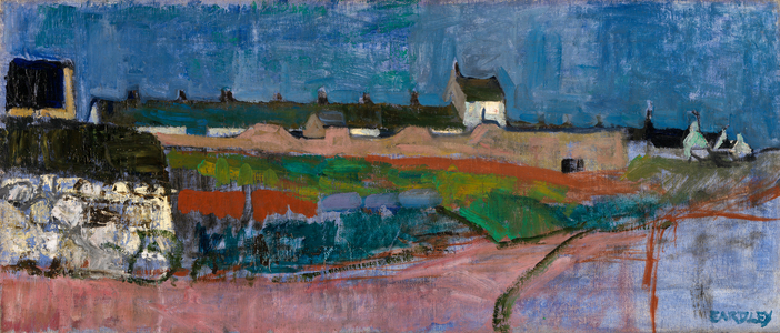 Catterline Coastguard Cottages (oil on canvas)