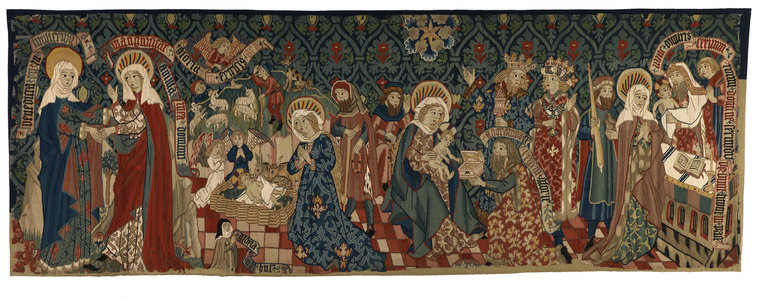 Tapestry dorsal depicting four scenes from the Life of the Virgin, from Basle, c.1450-75 (wool & white linen threads)