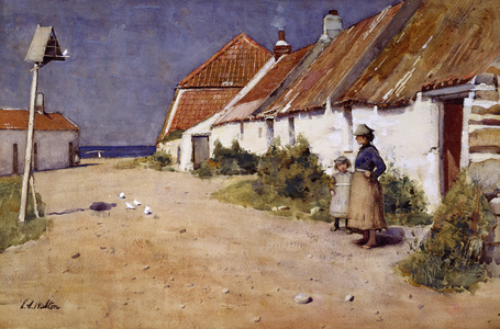 Seaside cottages with dovecot (w/c on paper)