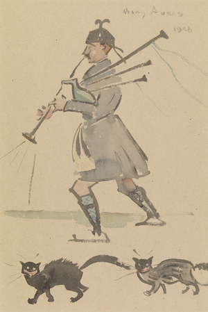 Highlander Playing Bagpipes, 1900 (wash on paper)