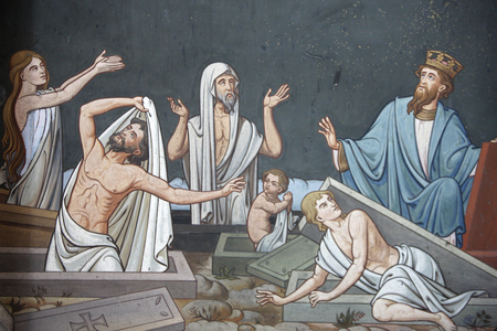 Fresco depicting the Resurrection in Notre Dame de Bayeux cathedral , Bayeux, France