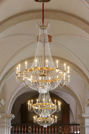 Restoration of Saint Gervais baroque church. Celling light. France