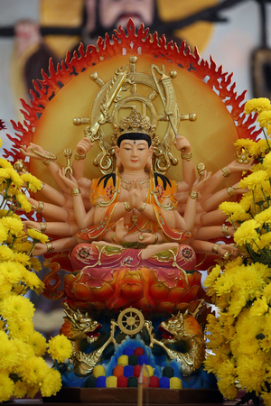 Van Hanh zen buddhist monastery. Thousand-armed Avalokitesvara, the Bodhisattva of Compassion. Statue. Dalat. Vietnam