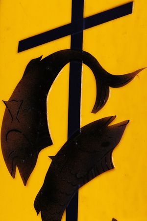 Religious symbols. Fish and cross, Aneho, Togo