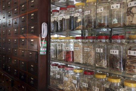 20151029, Vientiane, Laos : Traditional chinese medicine. Pharmacy