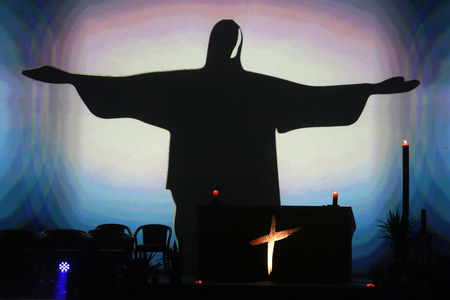 Jambville, Yvelines, France, le 23/5/2015 - FRAT catholic youth camp. Baptismal vigil.