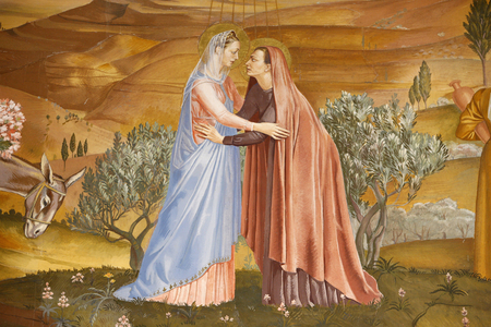 Painting in the Visitation church in Ein Kerem : the Visitation, Ein Kerem, Israel