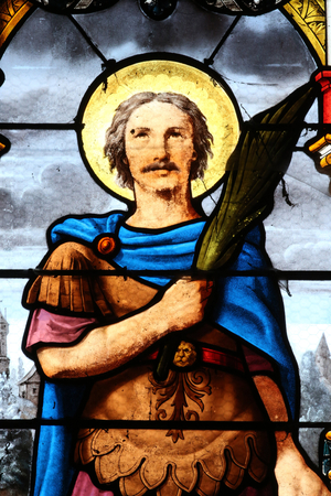 Saint Fargeau church. Stained glass window. Saint Julien; France