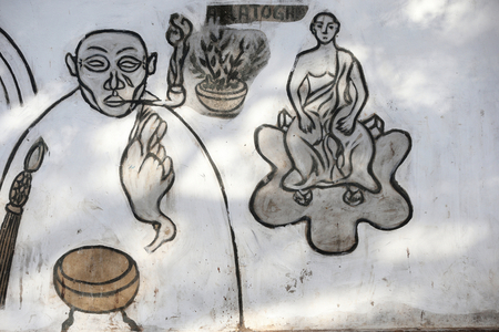 Voodoo wall painting on the Akodessewa Fetish Market, known as the world's largest voodoo market. Lome, Togo