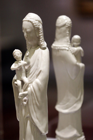 Asian Civlisations Museum. Christianity in Asia: Sacred Art and Visual Splendour. Virgin and Child( inspired by figures of Guanyin; the chinese deity based on the bodhisattva Avalokiteshvara). China; Dehua; 1690-1710. Porcelain, Singapore, Singapore
