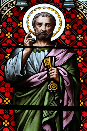 Lans en Vercors church. Stained glass window. St Peter the apostle. France