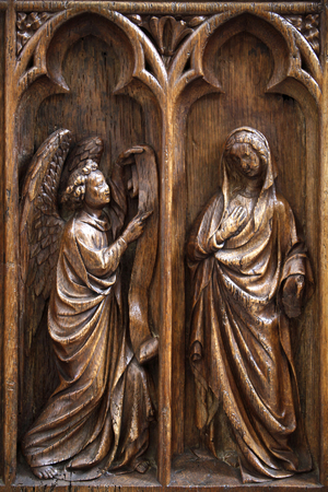 Fleury abbey basilica : Annunciation sculpture Saint Benoit sur Loire France