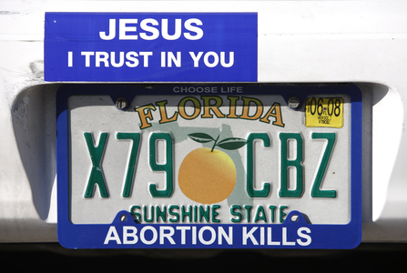 Christian car number plate and sticker, Miami, Etats-Unis