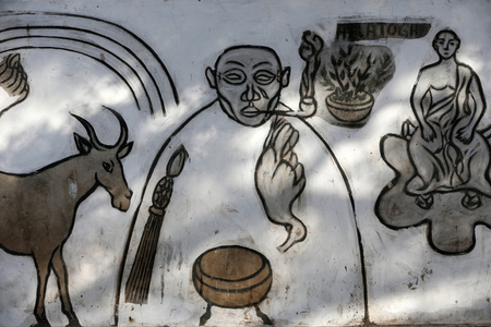 Voodoo wall painting on the Akodessewa Fetish Market, known as the world's largest voodoo market. Lome, Togo