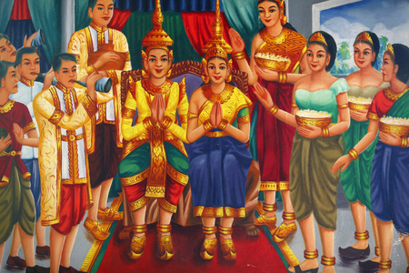 Painting depicting the king & queen & servants Udong Cambodge