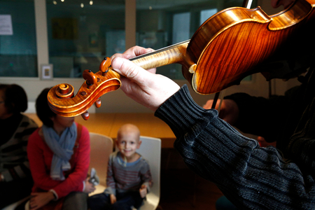 France, Val-de-Marne, Villejuif : French N,G,O, Musique et Sante (Music and Health), Music therapy in children's ward