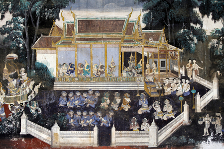 The interior of the Silver pagoda compound walls is covered with murals depicting stories from the Reamker, i.e. the Khmer version of the classic Indian epic, the Ramayana. Some sections of the murals are deteriorated and weather damaged. The murals were painted in 1903-1904 by a team of students working under the direction of artist Vichitre Chea and architect Oknha Tep Nimit Thneak Phnom Penh Cambodge