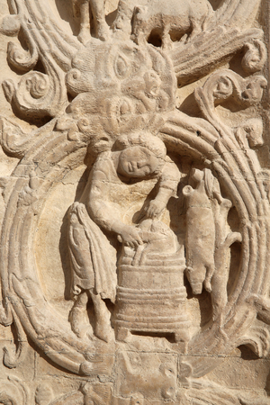 Saint Denis basilica. Central portal. Agricultural calendar, 20150919, Saint-Denis, France