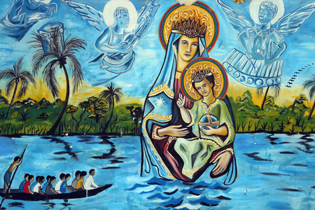 Marian sanctuary our Lady of the lake Togo. Our Lady of the lake Togo. Wall painting. Togo